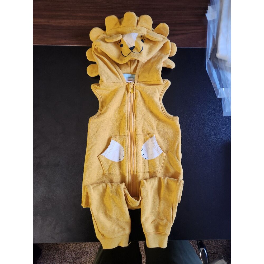 Cat & Jack Baby 6-9M Yellow Lion Hooded Romper Jumpsuit Zip Up